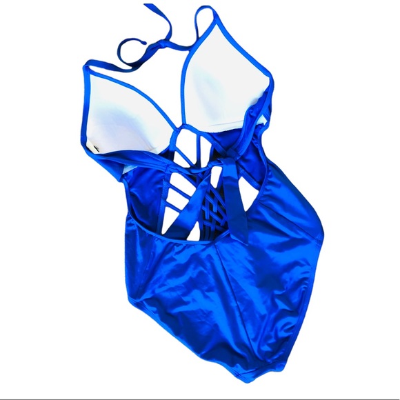 Blue Halter Onepiece Swimsuit - Picture 3 of 10